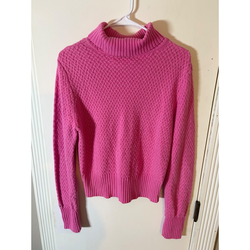 Tommy Hilfiger Pink Basketweave Knit Turtleneck Sweater Womens XL